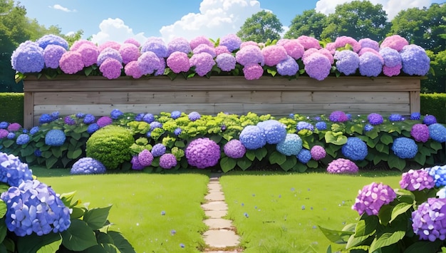 Beautiful colorful hydrangea garden used for desktop wallpaper