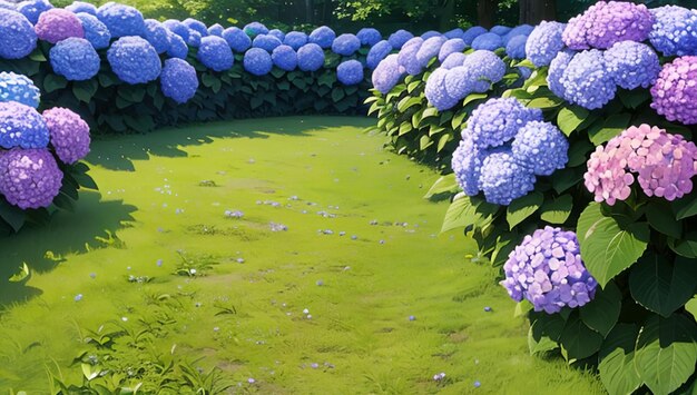 Beautiful colorful hydrangea garden used for desktop wallpaper