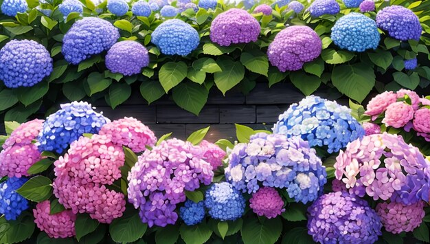 Foto bellissimo giardino di ortensie colorato utilizzato per lo sfondo del desktop