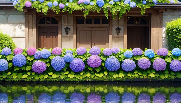 Beautiful colorful hydrangea garden used for desktop wallpaper