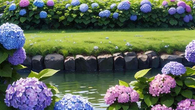 Beautiful colorful hydrangea garden used for desktop wallpaper