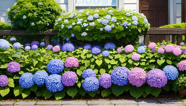 Beautiful colorful hydrangea garden used for desktop wallpaper