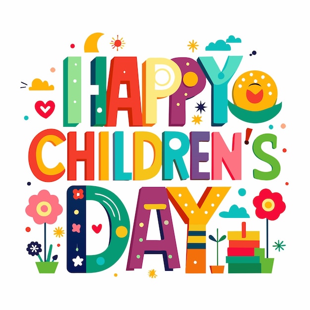 beautiful colorful inscription happy childrens day