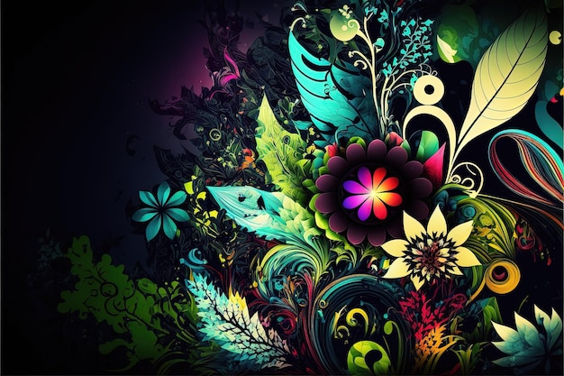 写真 美しいカラフルな複雑な花の backgorund 抽象的な花の壁紙ジェネレーティブ ai