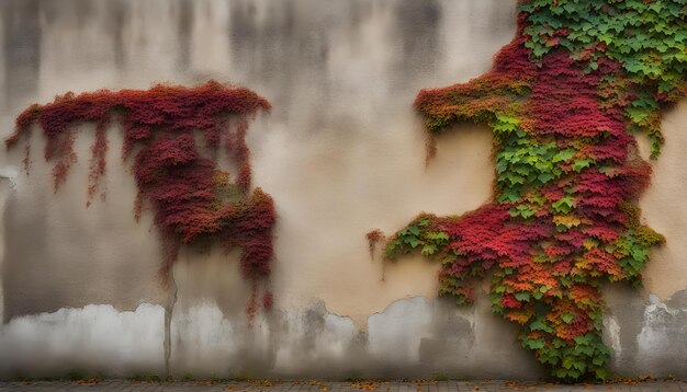 Photo beautiful colorful ivy with autumnal red colors against old plastered wall in luxembourg