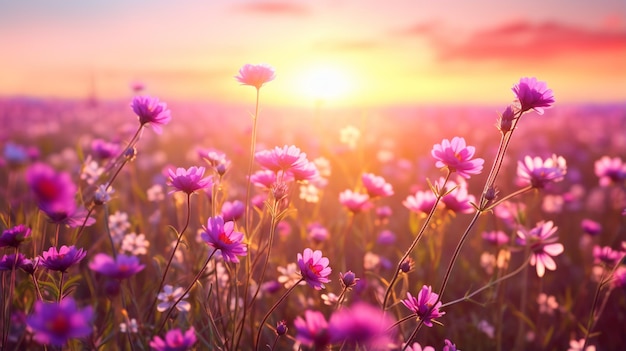 beautiful colorful meadow of wild flowers floral background Beautiful cosmos flowers