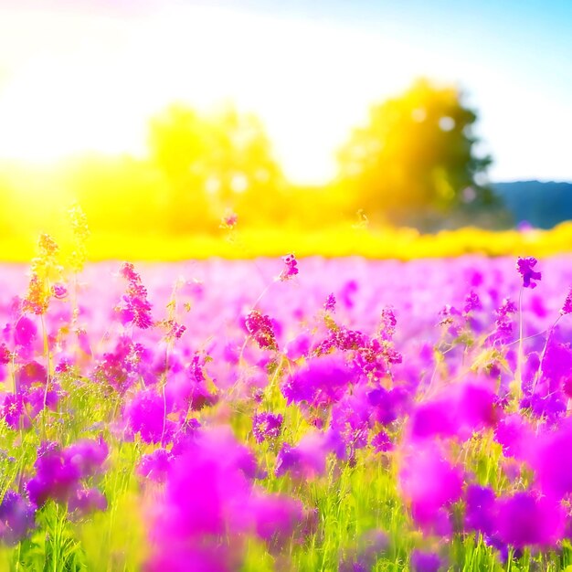 Photo beautiful colorful meadow of wild flowers floral background landscape with purple pink flowers