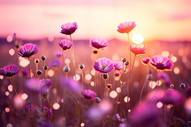 野生の花の美しい色とりどりの草原