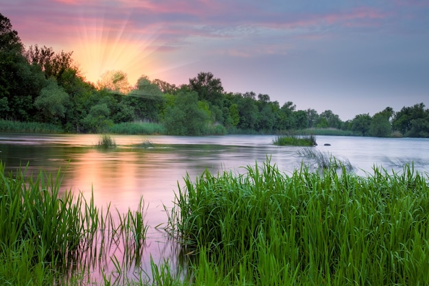 Beautiful colorful morning near the river