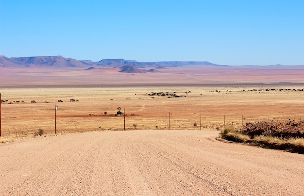 Beautiful and colorful mountains and gravel road of Namibia