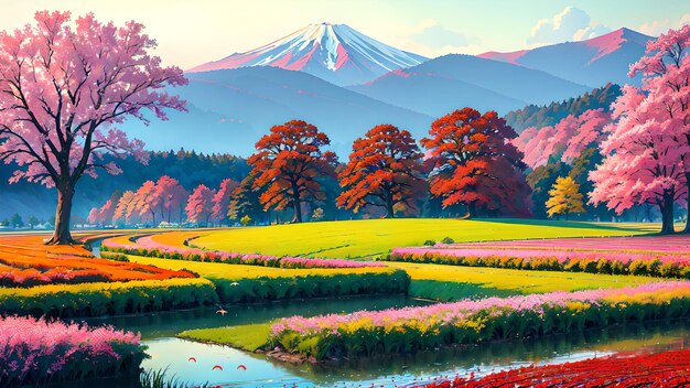 Beautiful and colorful natural scenery in japan