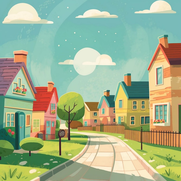 Photo beautiful colorful nature farmhouse illustration