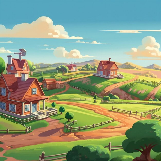 beautiful colorful nature farmhouse illustration