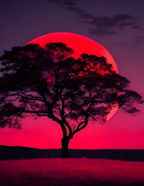 Beautiful and colorful night moon landscape