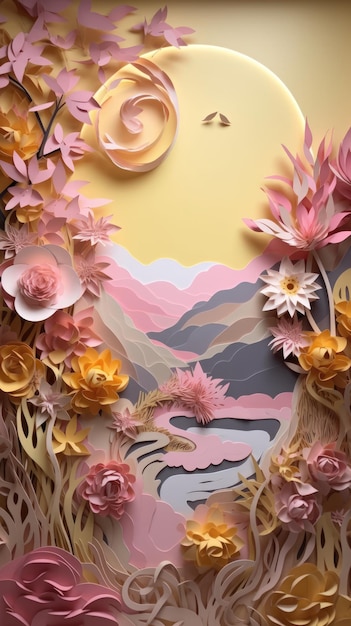 Beautiful colorful paper cut art design Generative AI