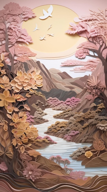 Beautiful colorful paper cut art design Generative AI