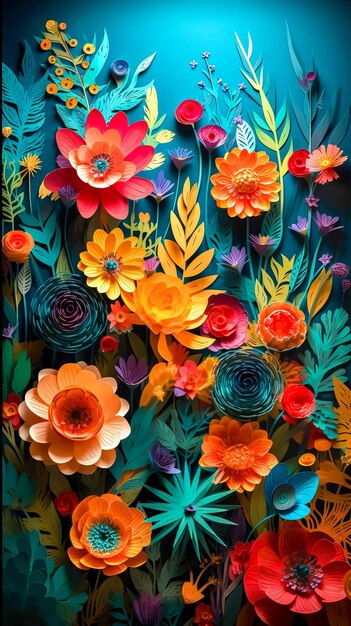 Beautiful colorful paper flowers background generative ai
