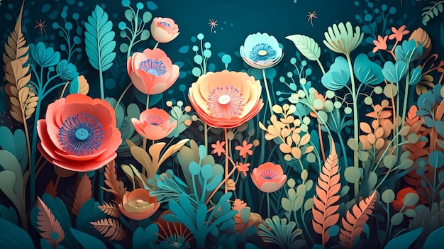 Beautiful colorful paper flowers background generative ai