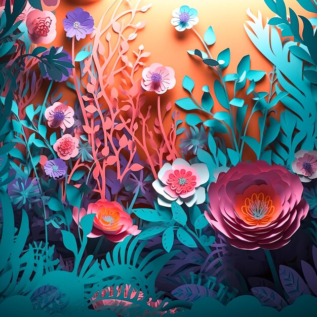 Beautiful colorful paper flowers background generative ai