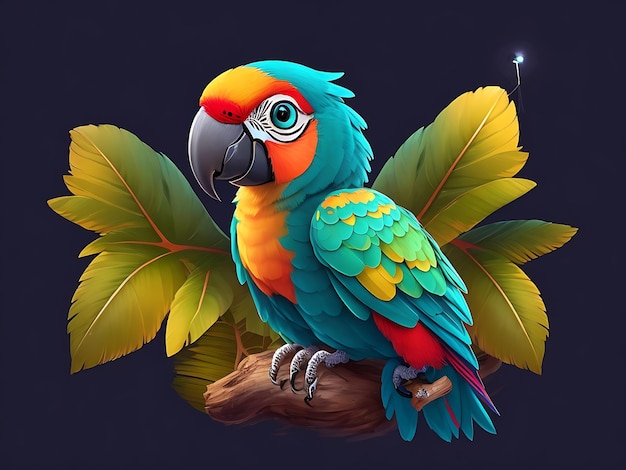 Beautiful colorful parrot illustration on the twig