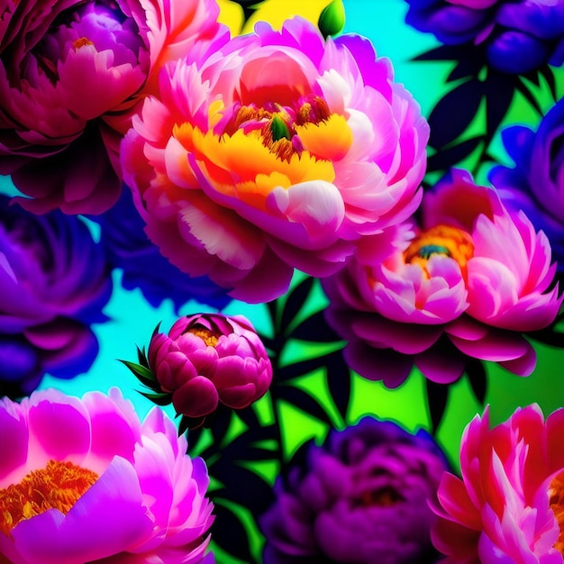 Фото Красивые красочные пионы. абстрактный цветочный дизайн для печати открыток или обоев.