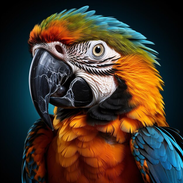 Beautiful colorful portrait of a parrot Macaw closeup isolated on a transparent background