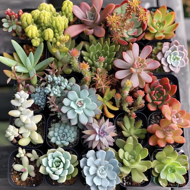 Photo beautiful colorful succulents in pots beautiful flowers