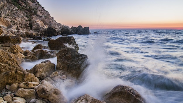 Beautiful colorful sunset over the Black Sea in Crimea Ukraine