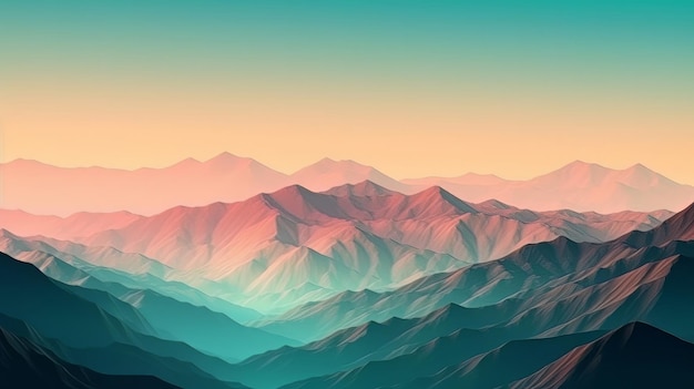 Beautiful colorful sunset over the snowy mountain range
