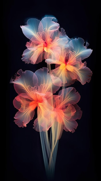 beautiful colorful transparent unique flower petals made of laser smoke art