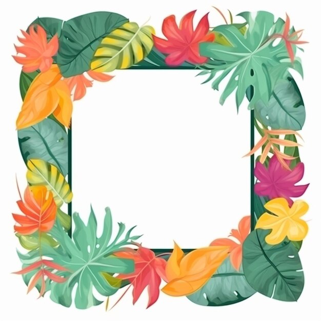 Photo beautiful colorful tropical border leaves frame white background ai generated art