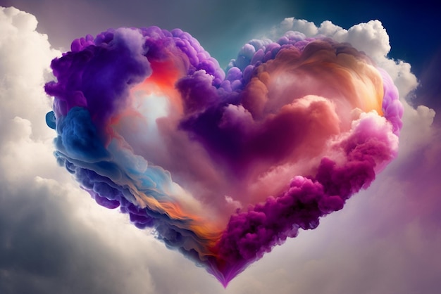 Beautiful colorful valentine day heart in the clouds as abstract background Generative AI