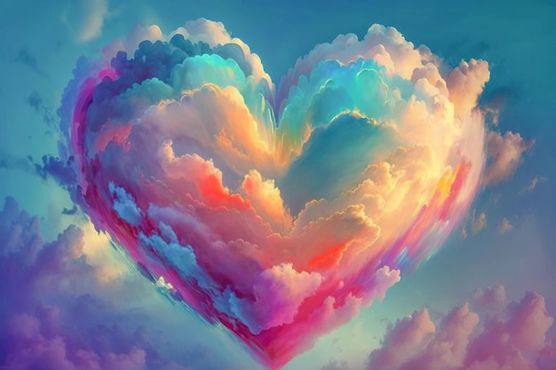 beautiful colorful valentine day heart in the clouds as abstract background