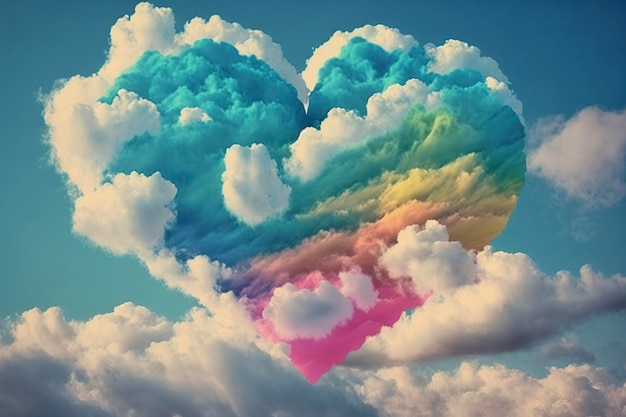 The beautiful and colorful Valentine's Day heart in the cloud as an abstract backgroundAI technology generated imag