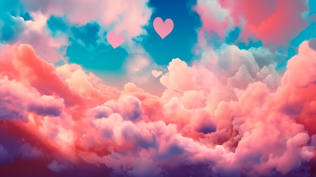 Beautiful colorful valentine's day heart in the clouds as abstract background Generative AI