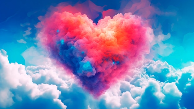 Beautiful colorful valentine's day heart in the clouds as abstract background Generative AI