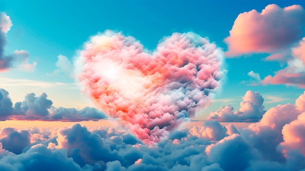 Beautiful colorful valentine's day heart in the clouds as abstract background Generative AI