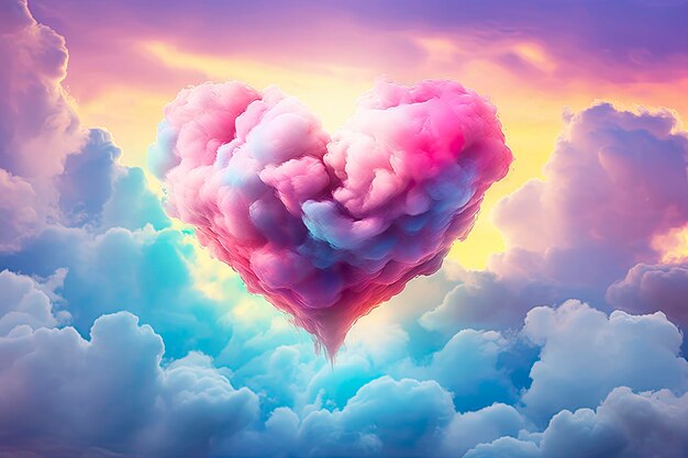 Beautiful colorful valentine's day heart in the clouds as abstract background