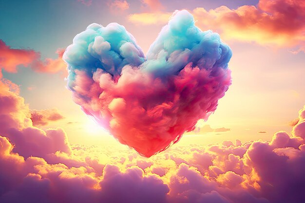 Beautiful colorful valentine's day heart in the clouds as abstract background