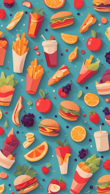 Photo beautiful colorful vector illustration of a seamless food wallpaper background