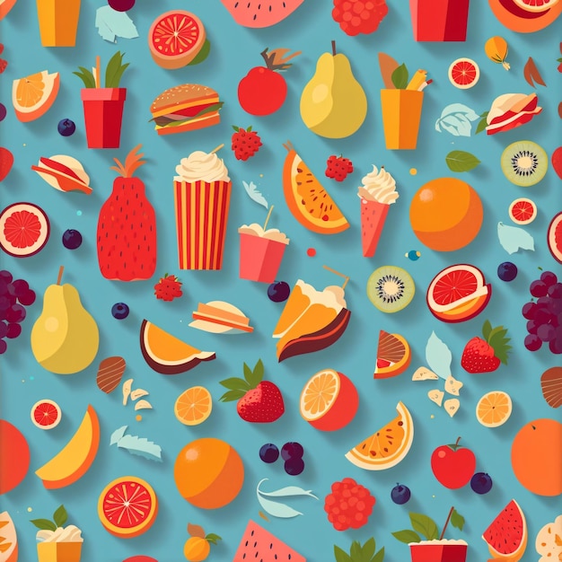 Beautiful Colorful Vector Illustration of a Seamless Food Wallpaper Background