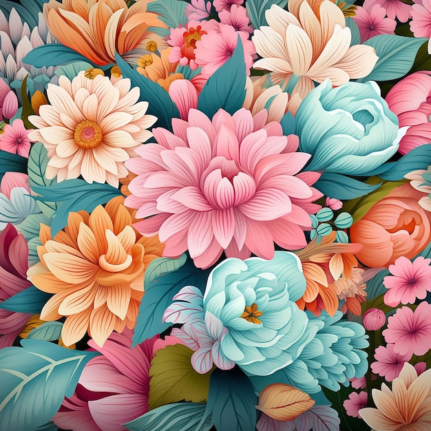 Beautiful colorful and vibrant pastel colored floral pattern with a seamless design