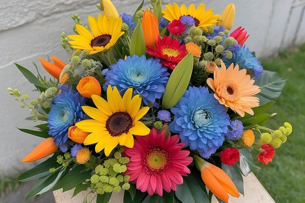 Photo beautiful coloured summer flowers bouquet