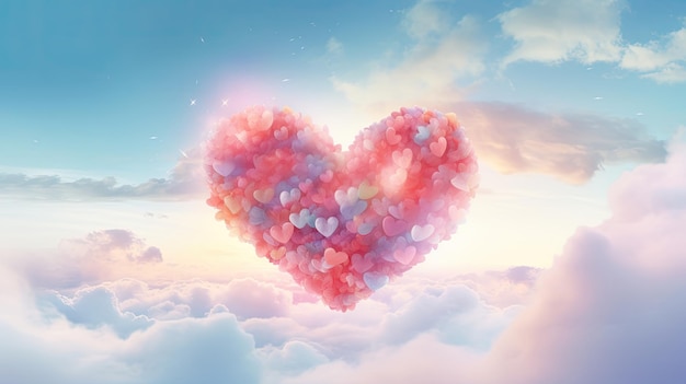 beautiful colourful pink heart in the clouds