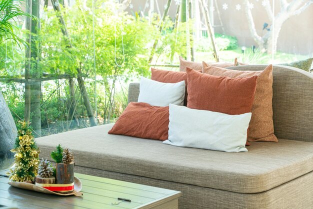 Beautiful and comfortable pillow decoration on sofa