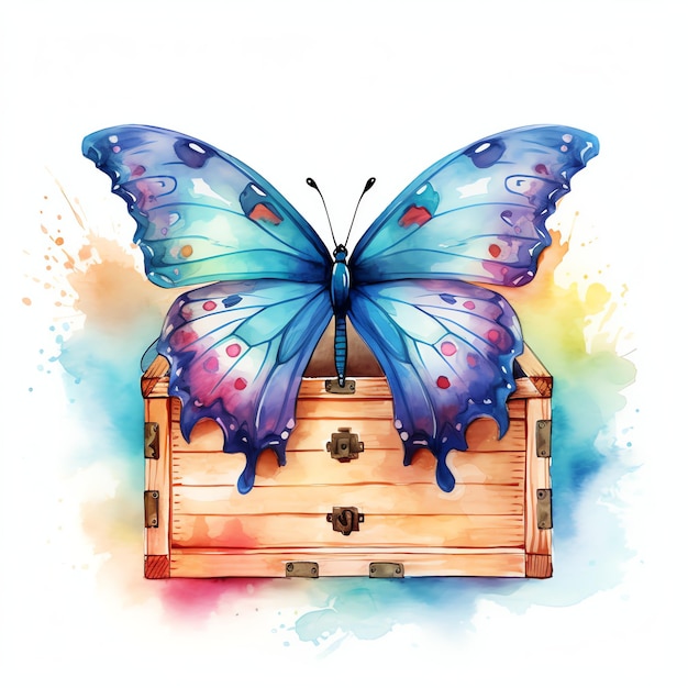 beautiful coming out of wooden box watercolor fantasy fairytale clipart illustration