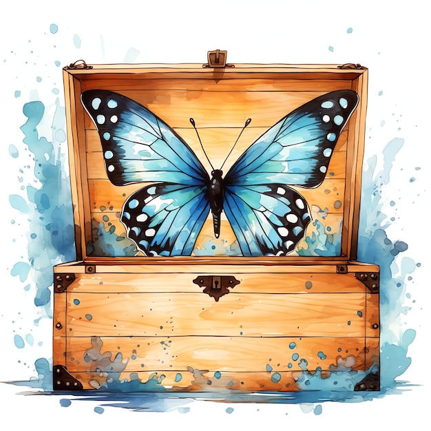 beautiful coming out of wooden box watercolor fantasy fairytale clipart illustration