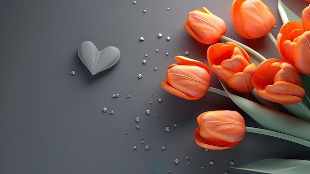 Красивая весенняя композиция цветов Букет оранжевых тюльпанов цветы на сером фоне Валентин