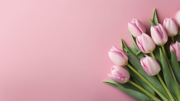 Beautiful composition spring flowers Bouquet of pink tulips flowers