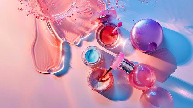 Photo beautiful composition with cosmetics on light background flat lay generative ai